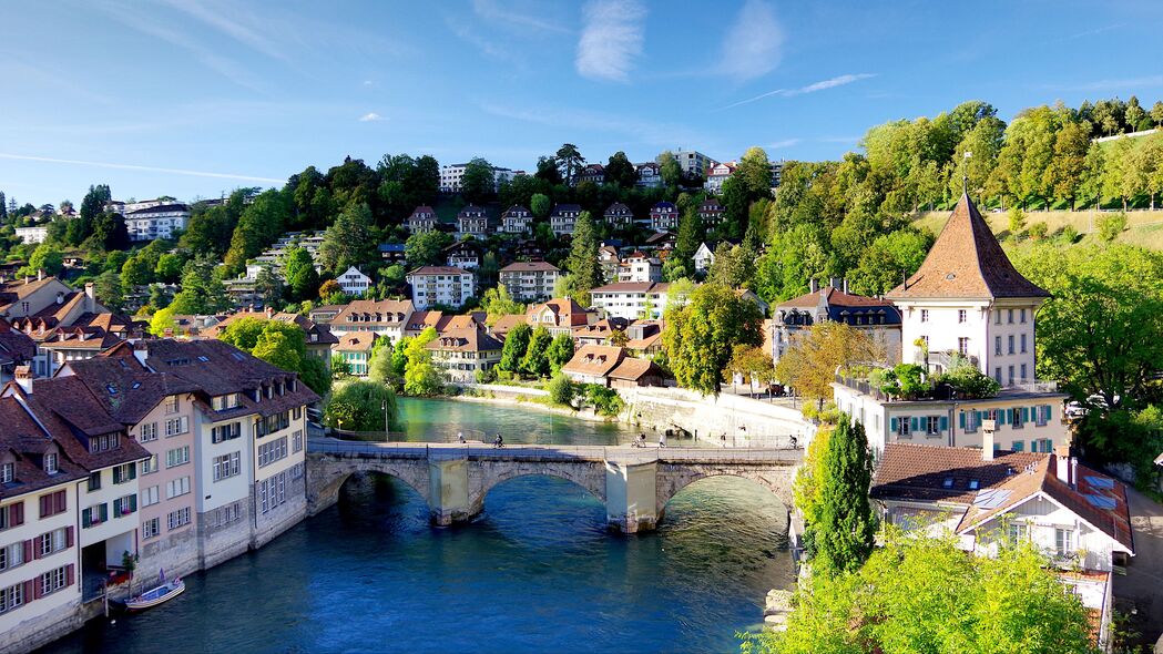 城市 河流 桥梁 建筑 视图 伯尔尼 瑞士 4k壁纸 3840x2160