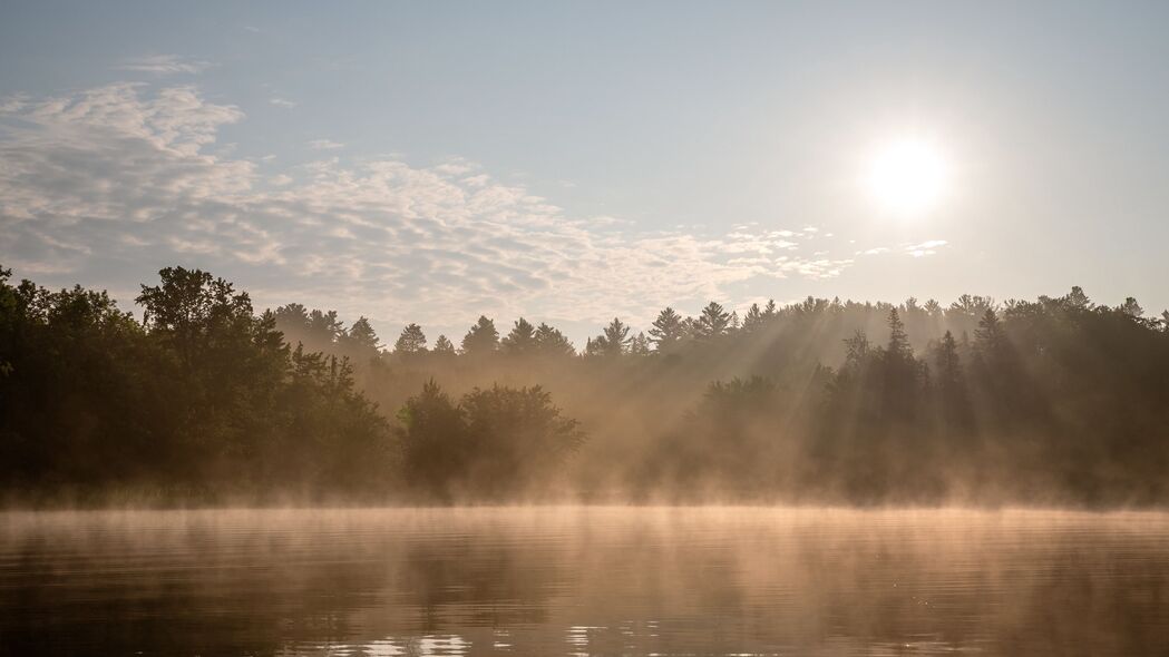 湖 雾 太阳 早晨 自然 4k壁纸 3840x2160