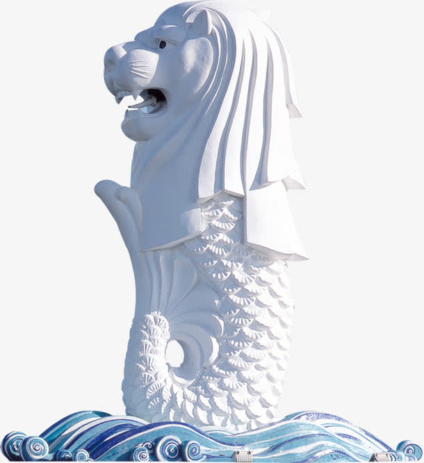 白色新加坡狮头鱼尾雕塑