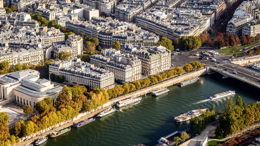 建筑 房子 河 船 巴黎 法国 鸟瞰 4k壁纸 3840x2160