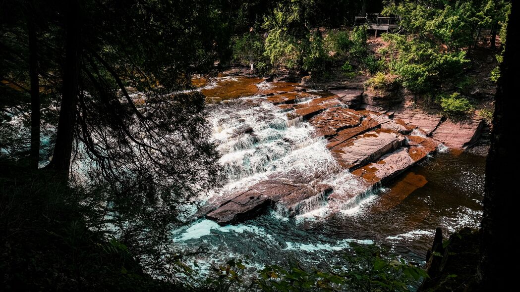 河流 瀑布 水 石头 景观 树木 4k壁纸 3840x2160