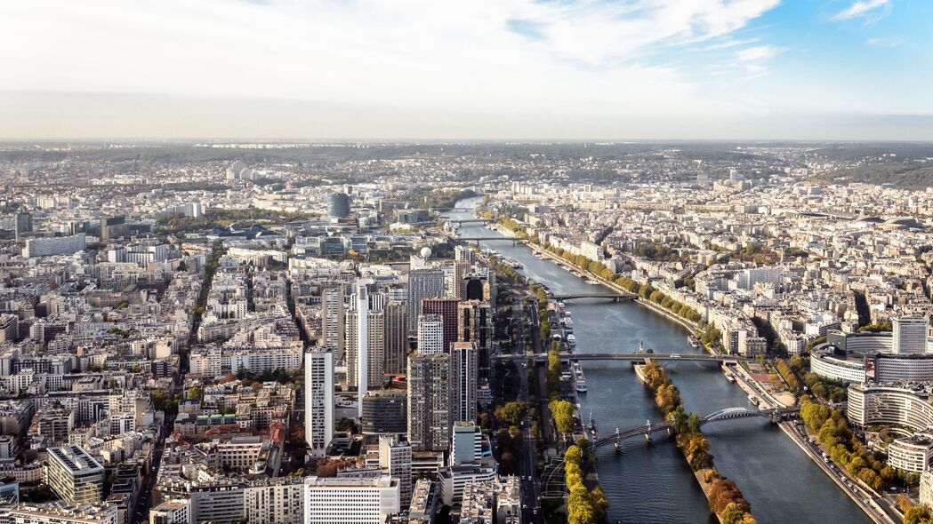 建筑 河流 桥梁 巴黎 法国 鸟瞰图 城市 4k壁纸 3840x2160