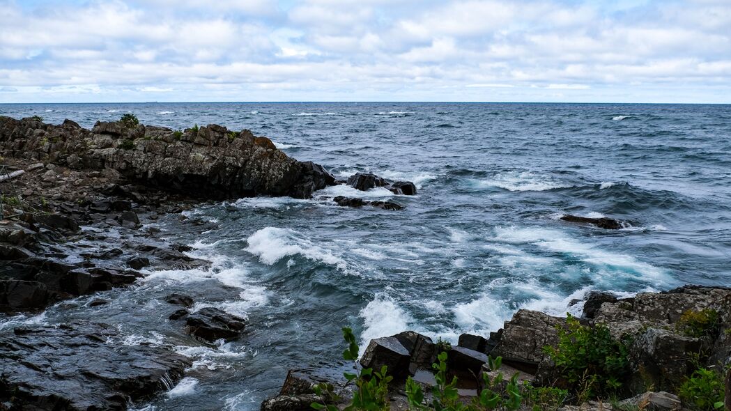 大海 海浪 石头 岩石 风景 地平线 4k壁纸 3840x2160