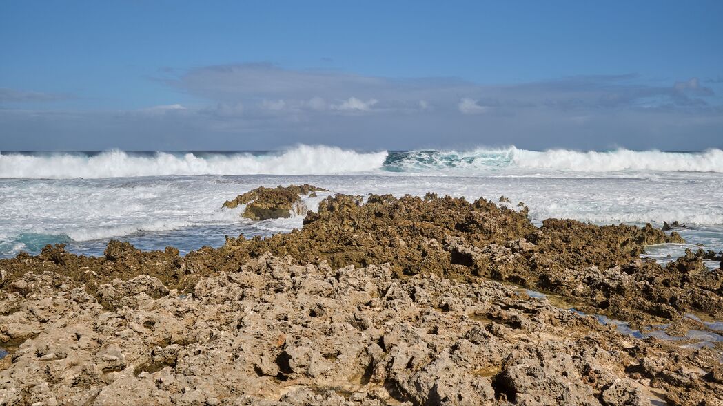 海岸 珊瑚礁 大海 海浪 泡沫 自然 4k壁纸 3840x2160