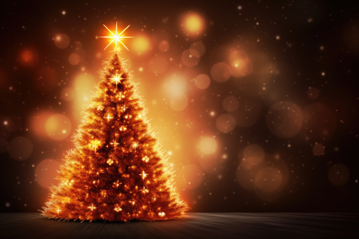 发光的金色圣诞树5K壁纸图片