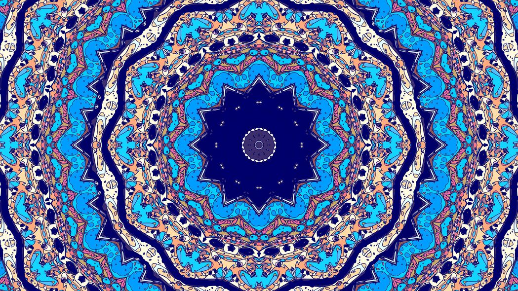 圆形 图案 分形 背景 蓝色 抽象 4k壁纸 3840x2160