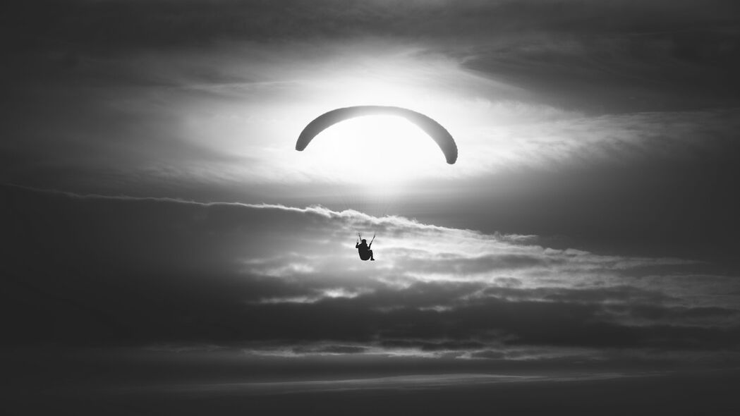 滑翔伞 剪影 天空 飞行 黑白 4k壁纸 3840x2160