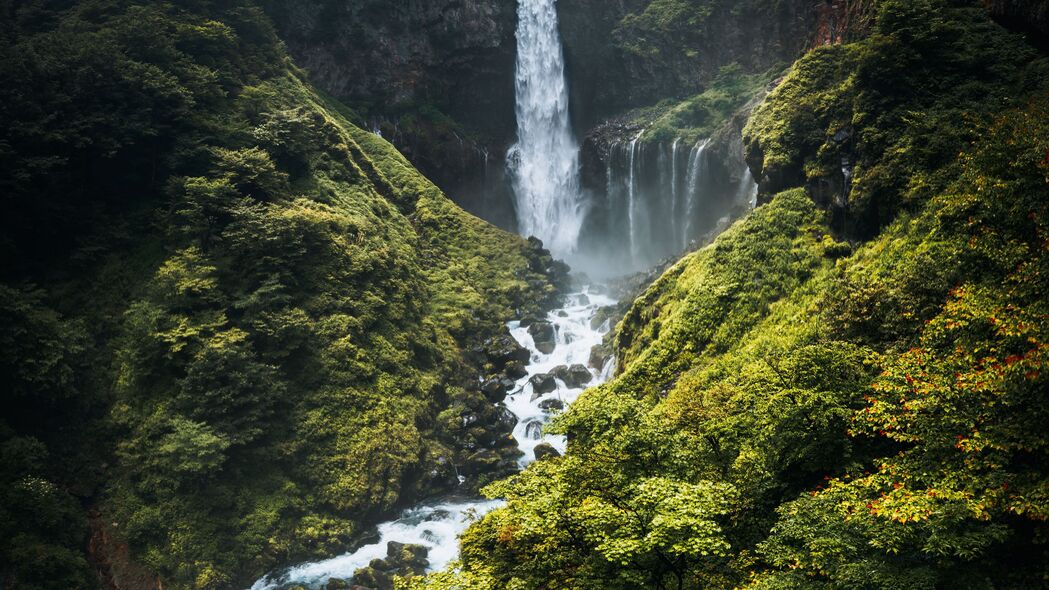 瀑布 河流 山脉 灌木 绿色植物 景观 4k壁纸 3840x2160