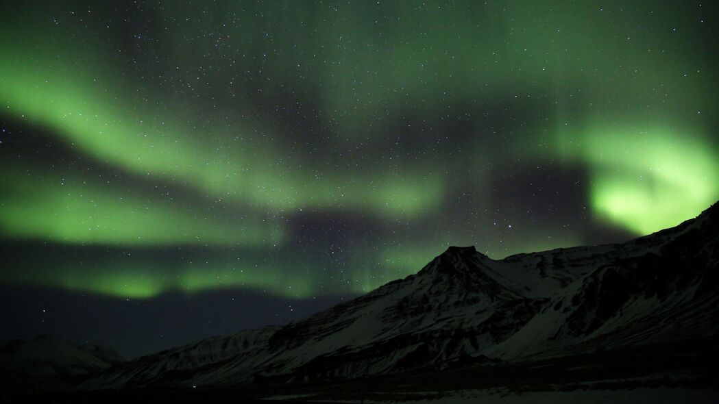 山 北极光 雪 夜晚 冰岛 4k壁纸 3840x2160