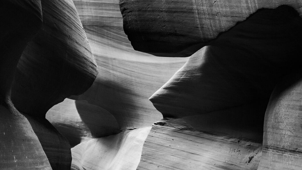 羚羊峡谷 洞穴 岩石 黑白 4k壁纸 3840x2160