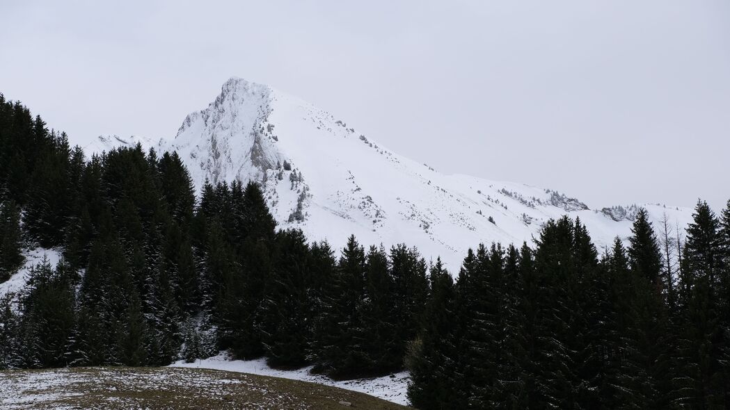 冬季雪景，山峦、树木与斜坡的绝美4K高清壁纸（3840x2160）下载