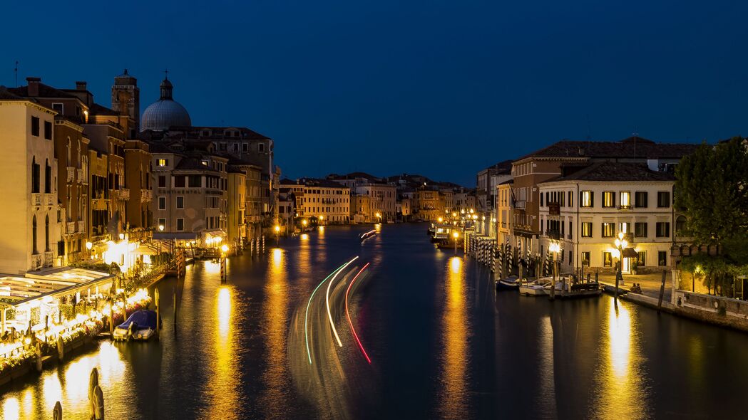大运河 威尼斯 意大利 运河 冰柜灯 夜间 4k壁纸 3840x2160