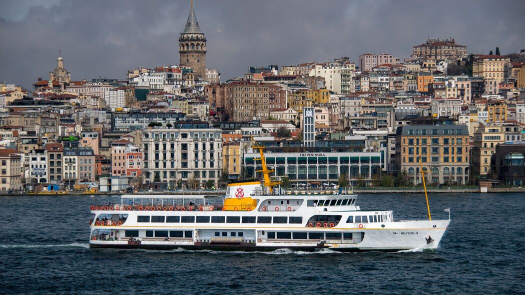 船 海 建筑 塔 城市 伊斯坦布尔 土耳其 4k壁纸 3840x2160