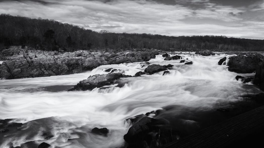 河流 瀑布 石头 自然 黑白 4k壁纸 3840x2160