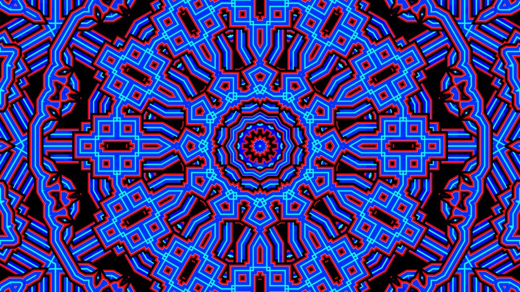 曼陀罗 分形 图案 线条 蓝色 红色 4k壁纸 3840x2160