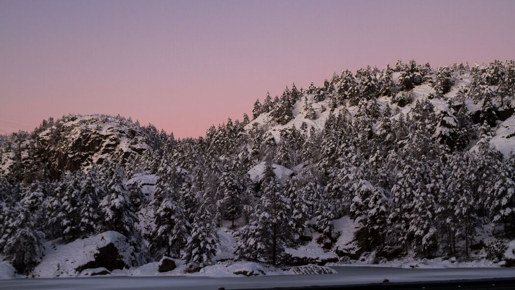 山丘 雪 树 冬天 黄昏 风景 4k壁纸 3840x2160