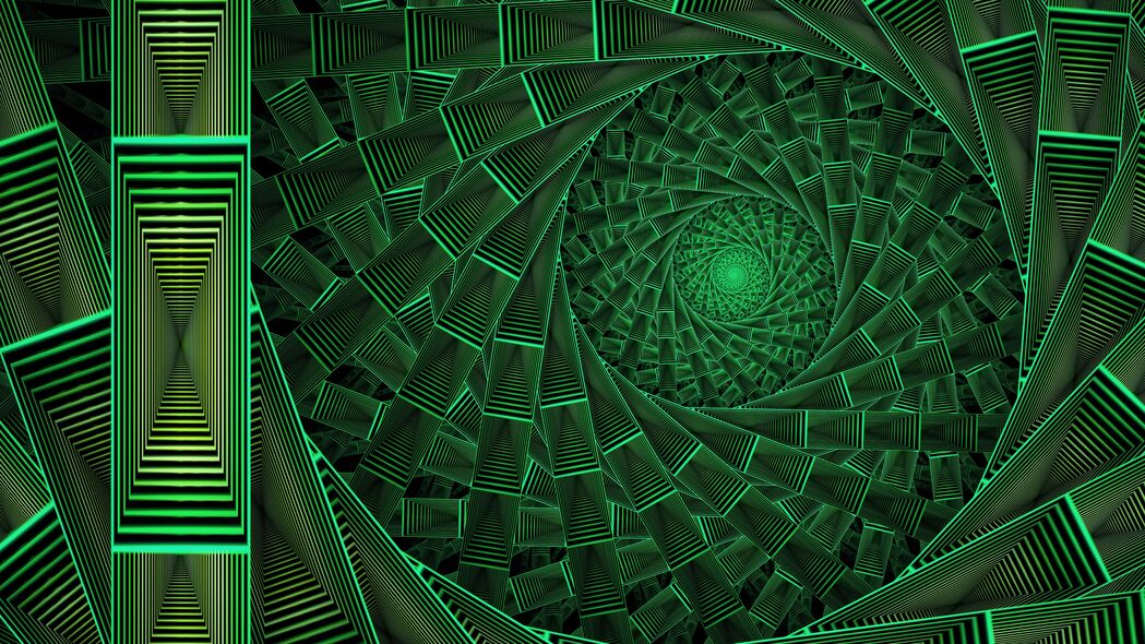 螺旋 图案 发光 抽象 绿色 4k壁纸 3840x2160