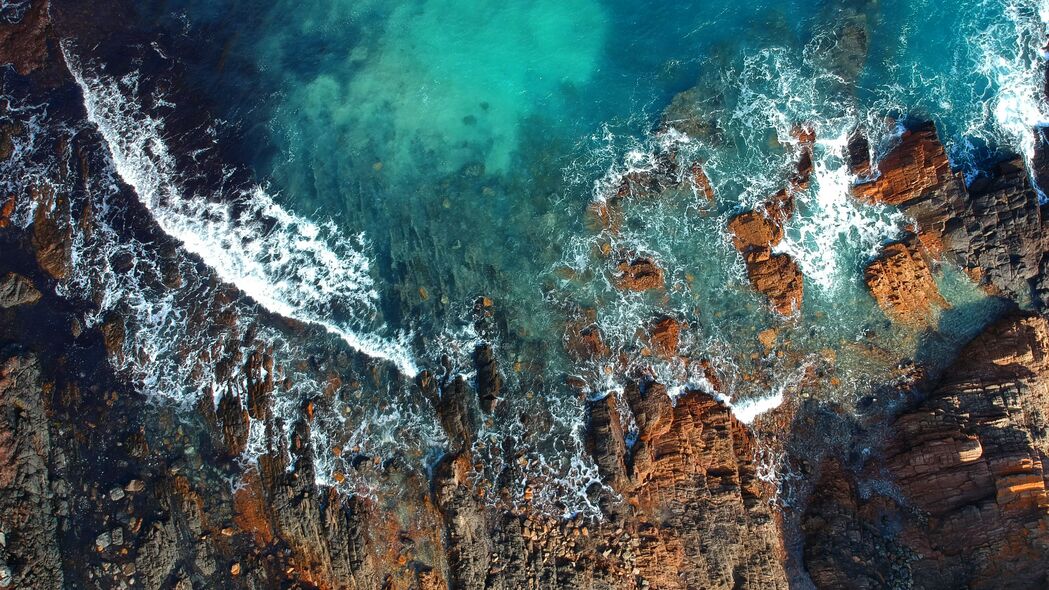 岩石 珊瑚礁 大海 海浪 泡沫 4k壁纸 3840x2160
