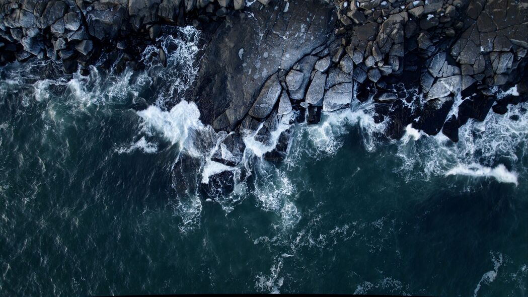 海洋 海岸 岩石 波浪 鸟瞰 4k壁纸 3840x2160