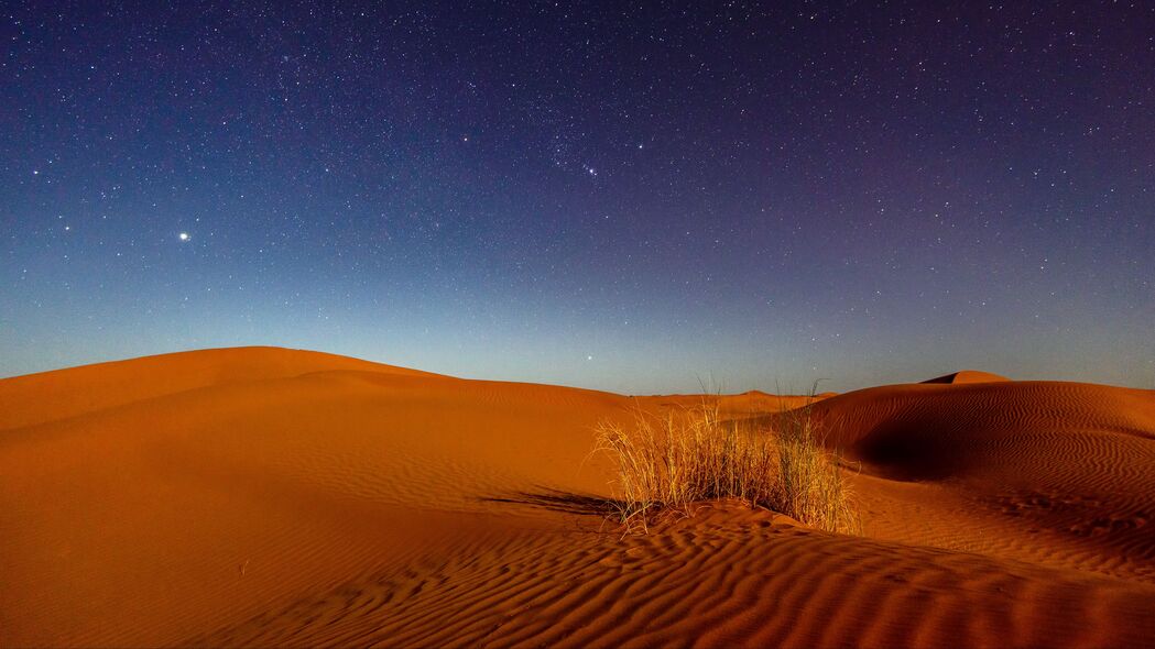 沙丘 沙漠 沙子 草 夜晚 星空 4k壁纸 3840x2160