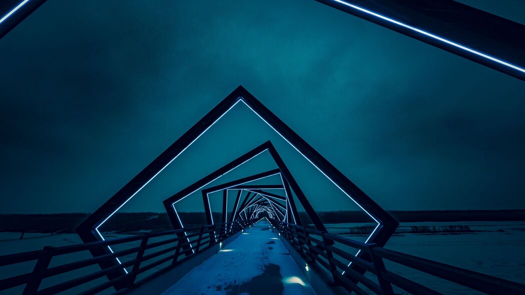 桥梁隧道霓虹夜景，高清蓝色4K壁纸，3840x2160超高清下载