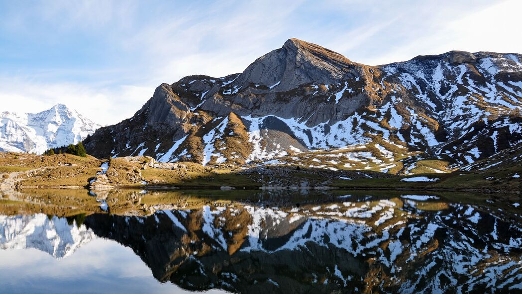 山 湖 反射 雪 自然 4k壁纸 3840x2160