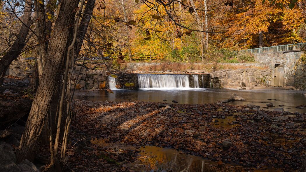 水 瀑布 河流 海岸 树木 树叶 秋季 4k壁纸 3840x2160