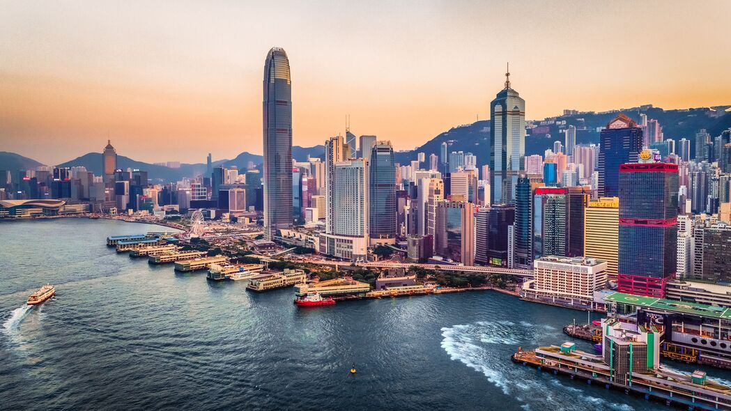 摩天大楼 港口 船舶 海洋 香港 城市 4k壁纸 3840x2160