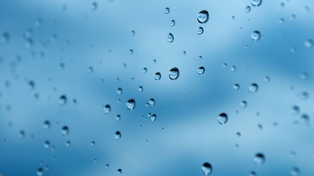 滴 水 玻璃 雨 微距 蓝色 4k壁纸 3840x2160