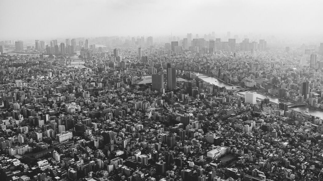 建筑 城市 雾 东京 日本 黑白 4k壁纸 3840x2160