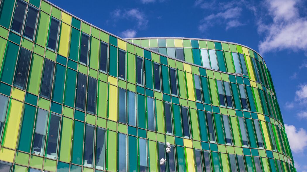 建筑 立面 玻璃 建筑 绿色 蓝色 4k壁纸 3840x2160
