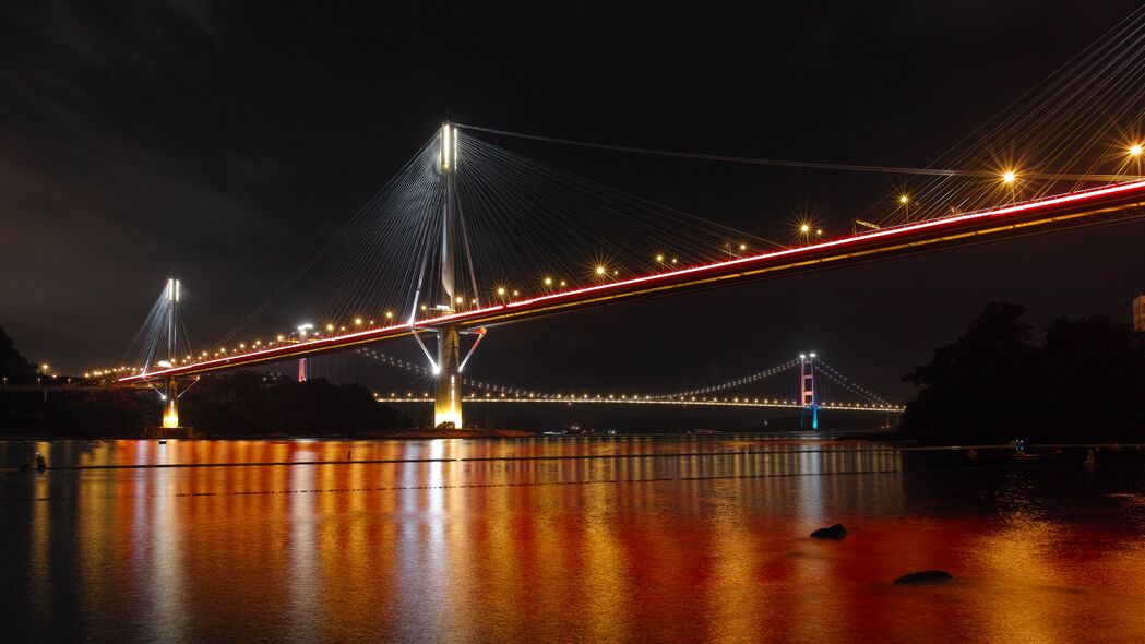 桥梁 河流 灯光 反射 夜间 4k壁纸 3840x2160
