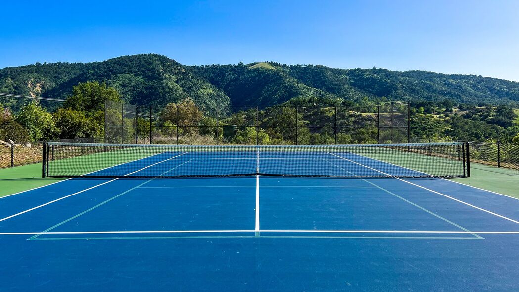网球 球场 山丘 树木 运动 4k壁纸 3840x2160