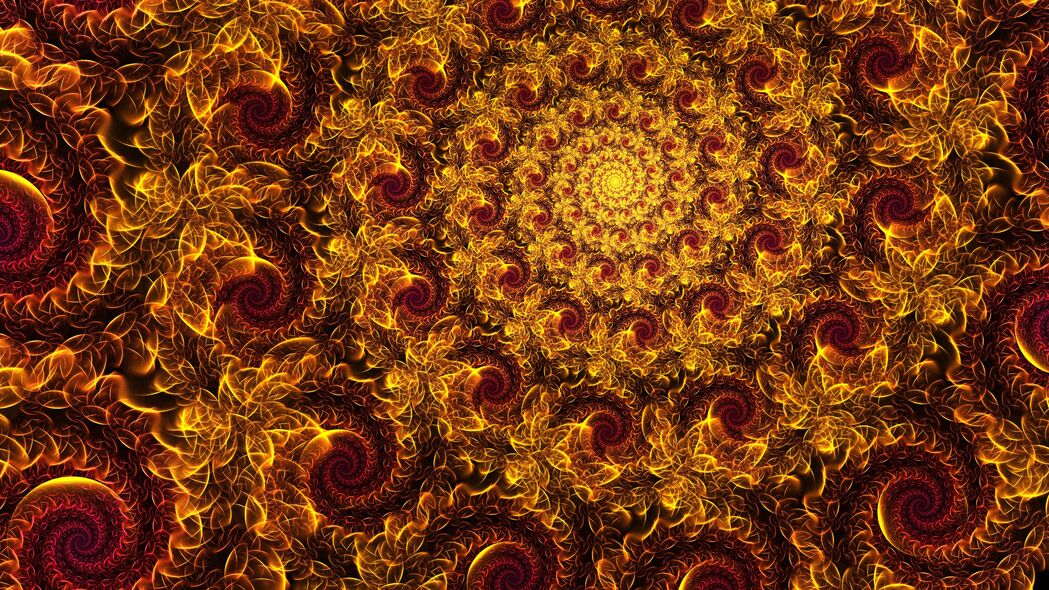 分形 螺旋 图案 抽象 黄色 红色 4k壁纸 3840x2160