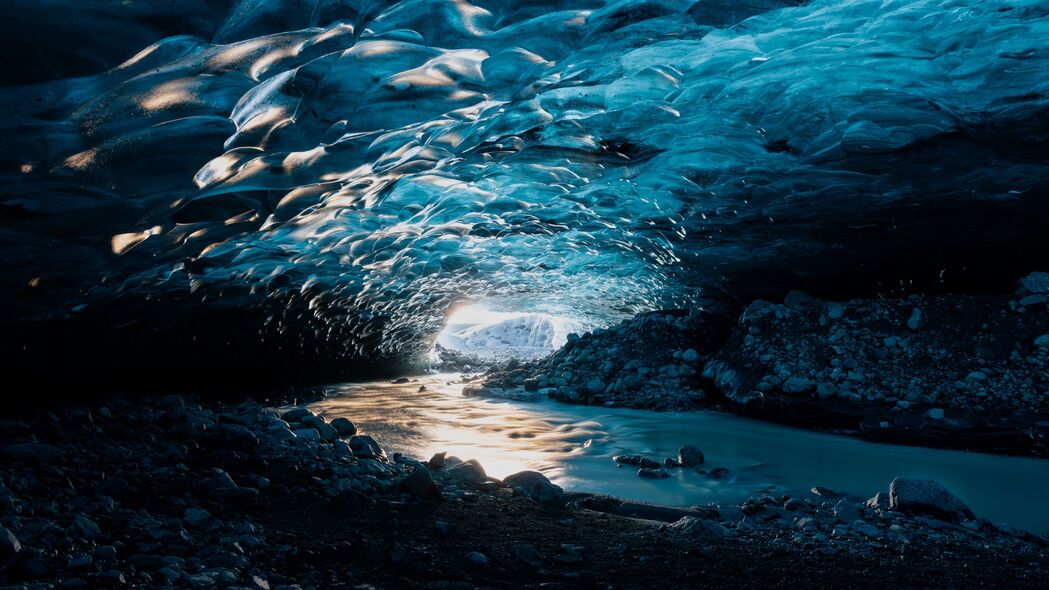 洞穴 冰 石头 水 自然 4k壁纸 3840x2160
