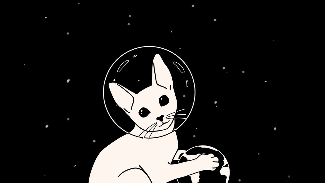 猫 宇航员 太空 星球 艺术 黑白 4k壁纸 3840x2160