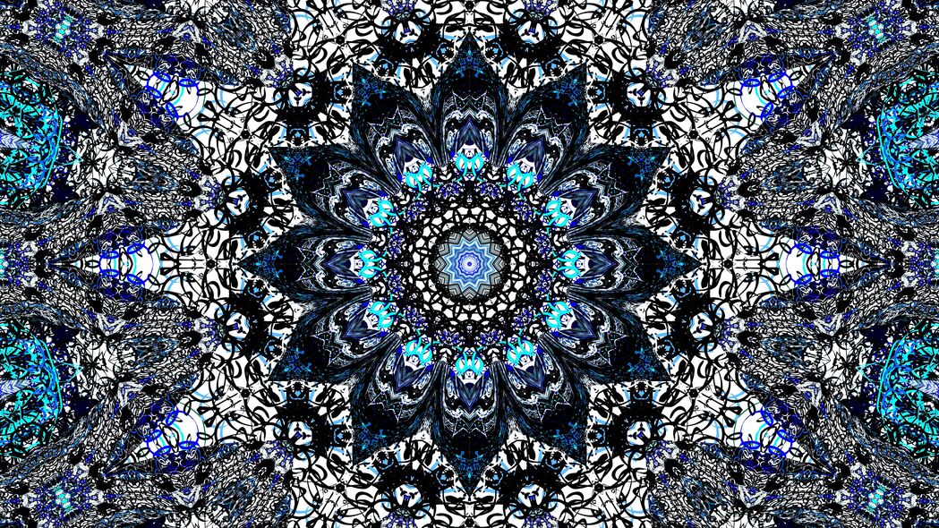 分形 花朵 抽象 蓝色 4k壁纸 3840x2160