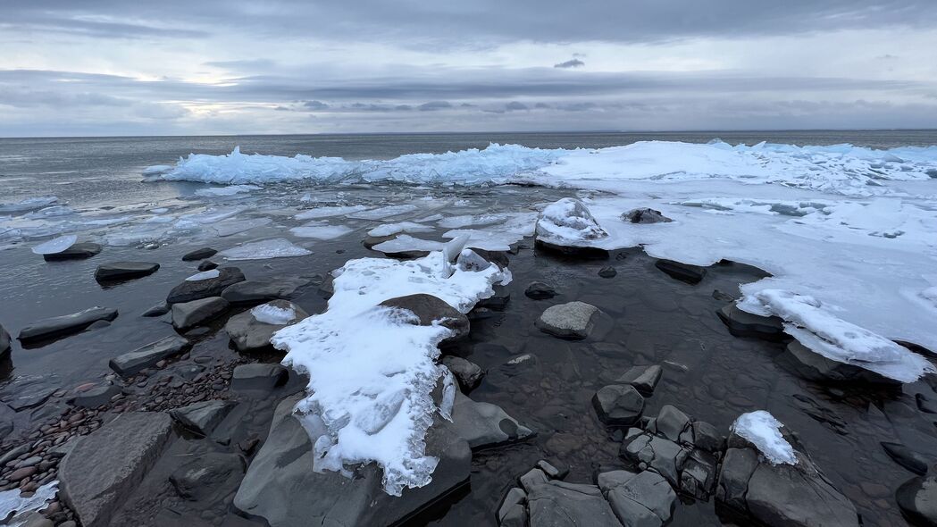 海岸 石头 雪 冰 海 自然 4k壁纸 3840x2160