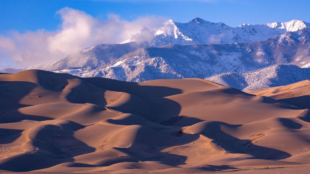 沙丘 沙子 山脉 雪 云 自然 4k壁纸 3840x2160