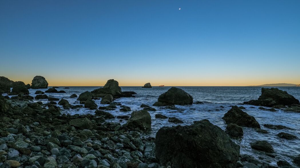 海岸 石头 海 水 景观 黄昏 4k壁纸 3840x2160
