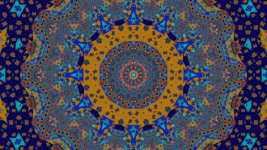分形 图案 马赛克 抽象 蓝色 黄色 4k壁纸 3840x2160