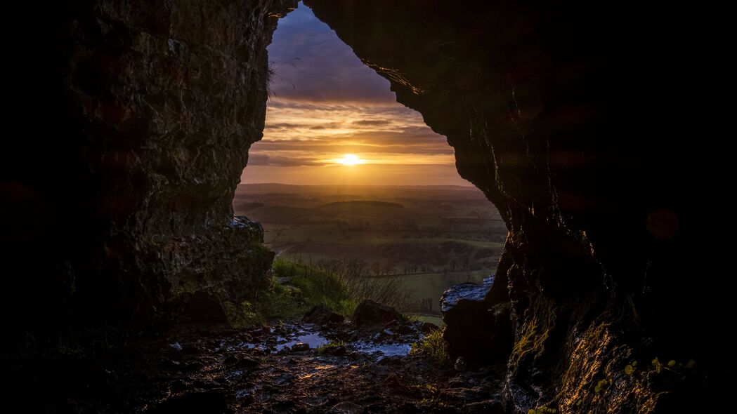洞穴 太阳 日落 风景 自然 4k壁纸 3840x2160