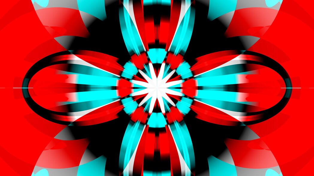 分形 图案 反射 抽象 蓝色 红色 4k壁纸 3840x2160