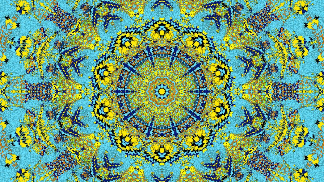 分形 图案 万花筒 抽象 蓝色 黄色 4k壁纸 3840x2160