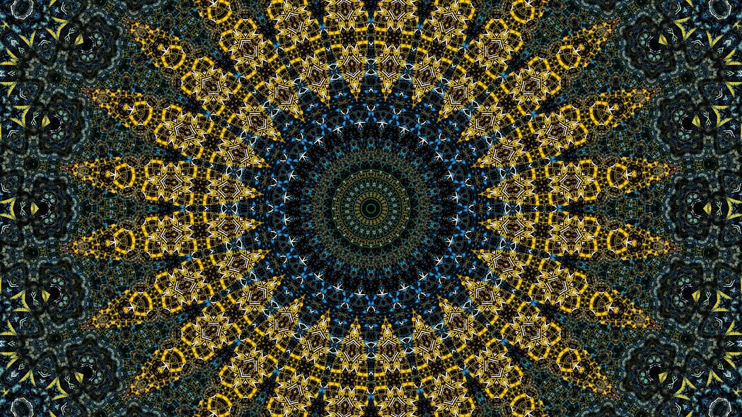 分形 圆形 图案 抽象 蓝色 黄色 4k壁纸 3840x2160