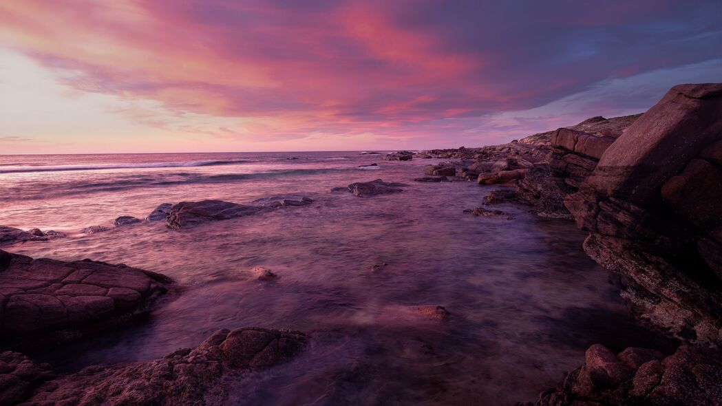 水 海 石头 风景 日落 紫色 4k壁纸 3840x2160