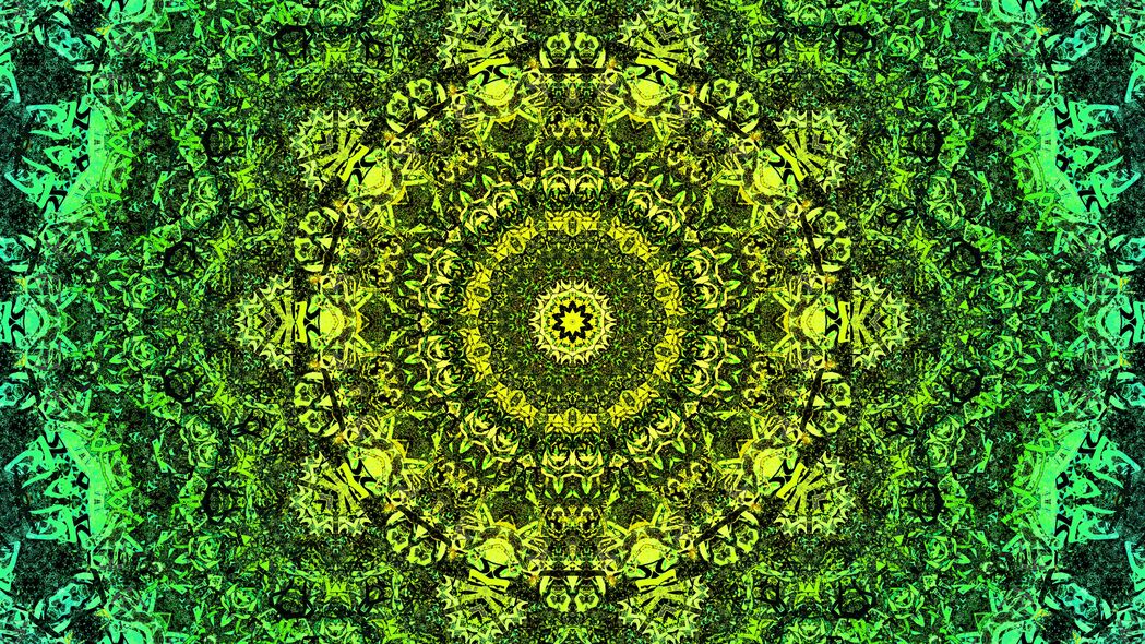 曼陀罗 分形 图案 抽象 绿色 4k壁纸 3840x2160