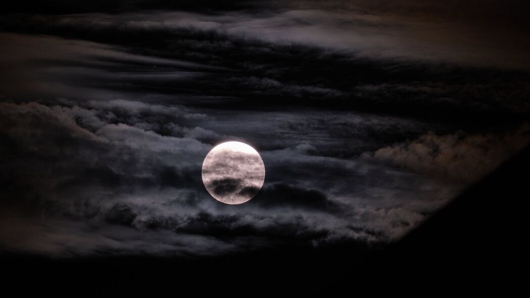 月亮 满月 云 夜晚 深色 4k壁纸 3840x2160