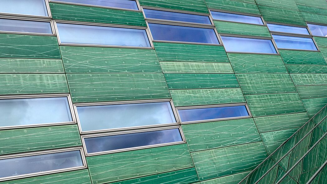建筑 立面 面板 窗户 绿色 4k壁纸 3840x2160
