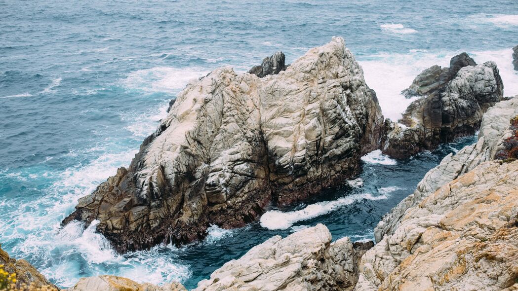岩石 大海 海浪 风景 自然 4k壁纸 3840x2160
